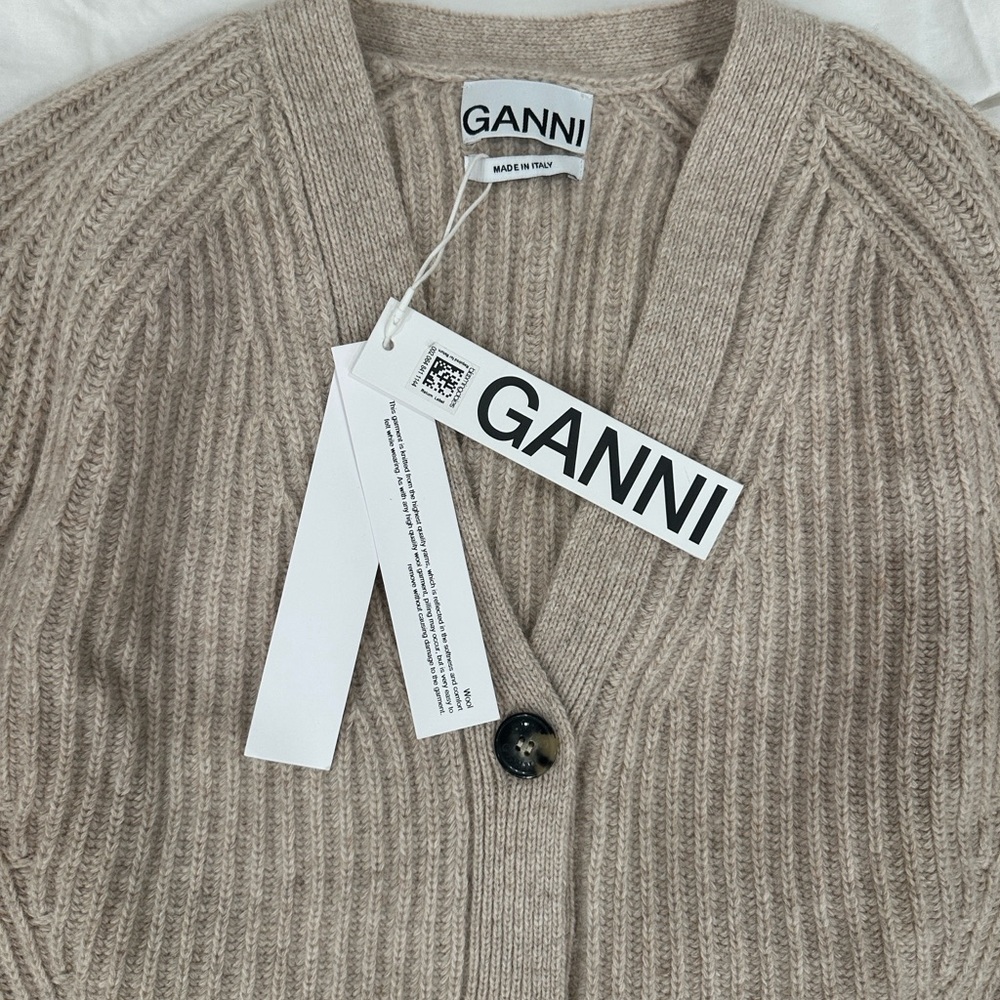 Ganni Rib Knit V-Neck Button Cardigan - Picture 2 of 4